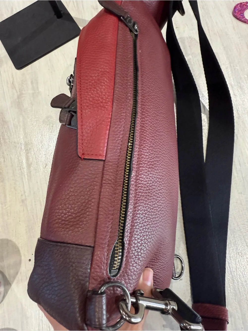 Coach Men's Manhattan Derby Tote Burgundy Leather Sling Backpack